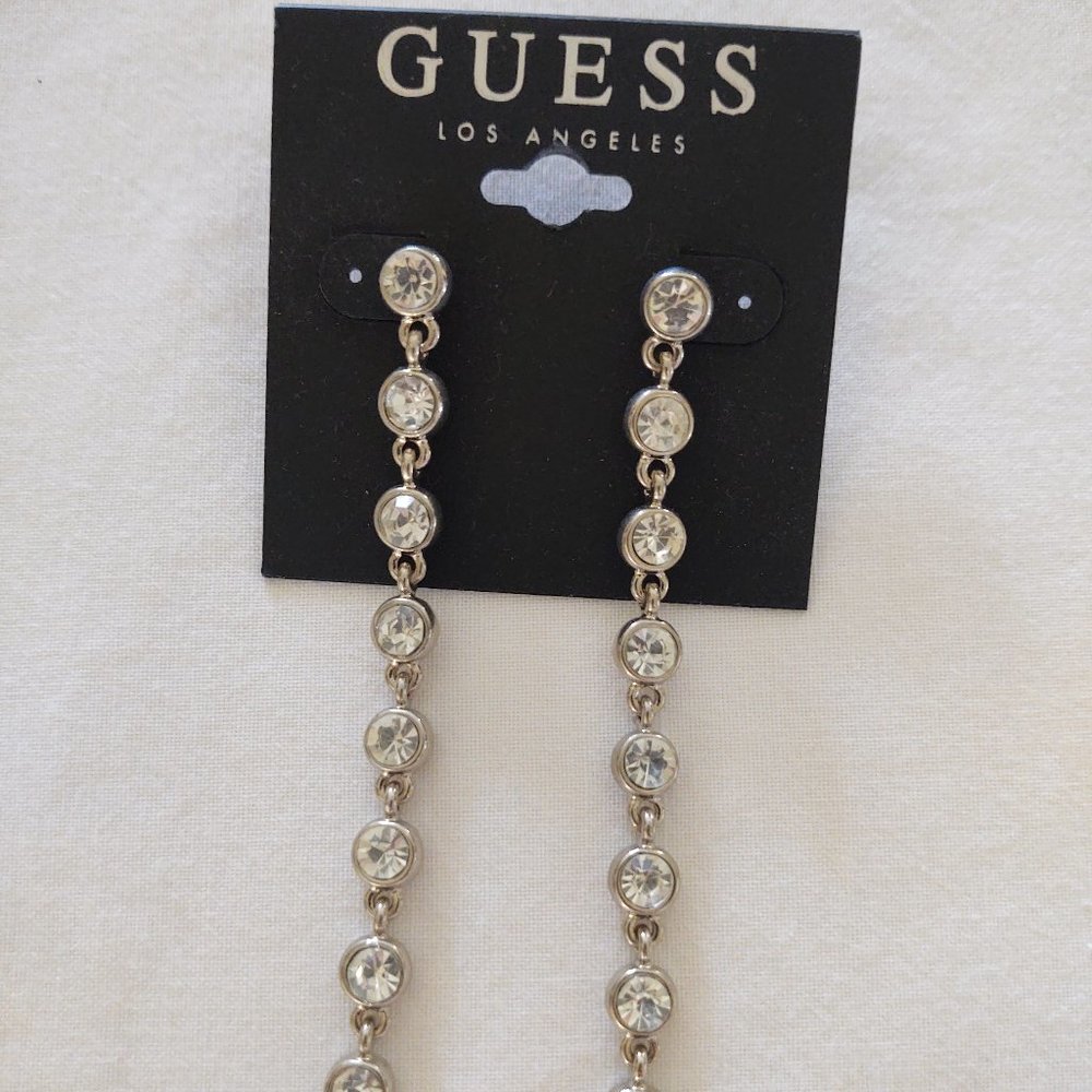 NWT GUESS Silver + Clear-Stones Earrings Jewelry~
